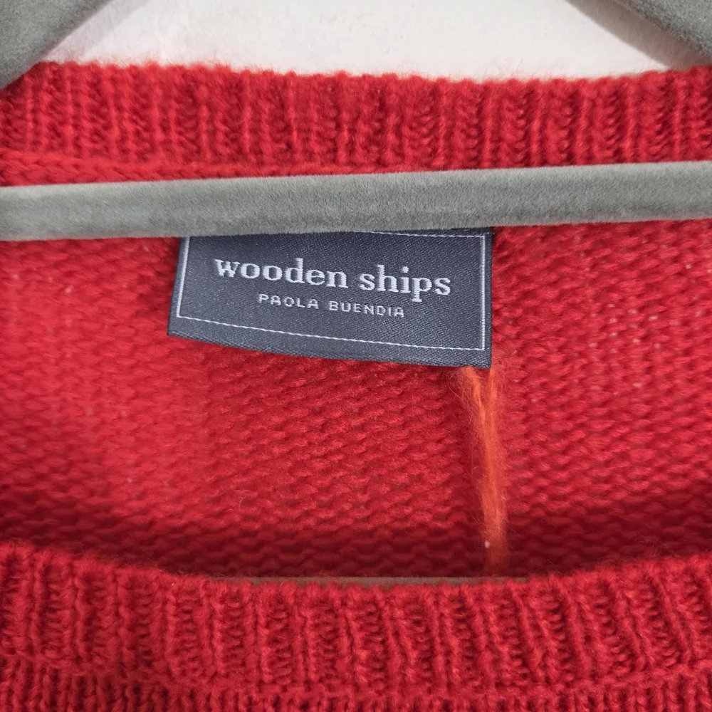 NWT Wooden Ships Heart Crew Sweater Lightweight Red Pink Love Wool Size 14 - 16